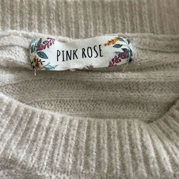 Women’s Pink Rose Ribbed Knit Sweater Cream Color Size S - Picture 4 of 6